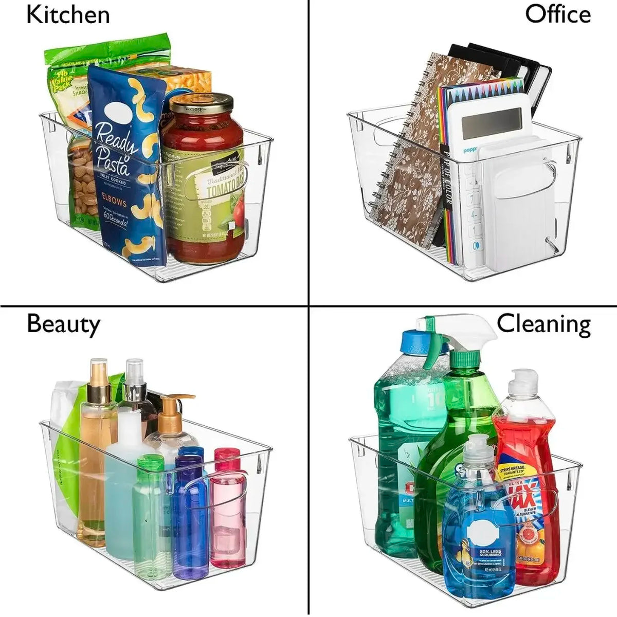 4 Pack Clear Plastic Storage Bins, Pantry Organizers and Storage Containers Fridge Organizer Bins Kitchen Cabinet Organizer