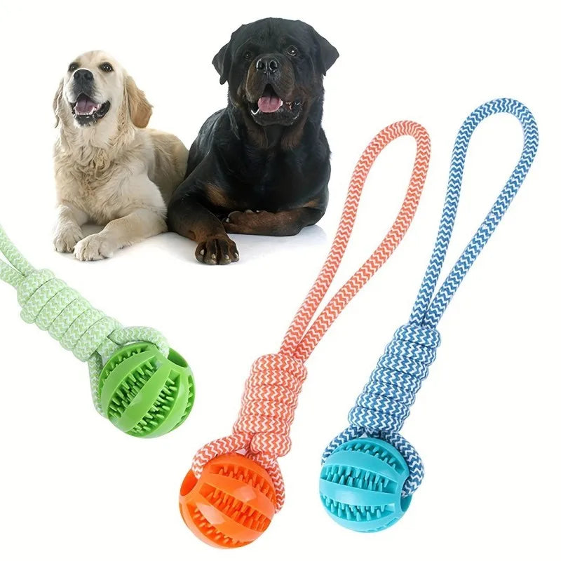 Interactive Dog Toy Tug Rope, Treat Dispenser Ball, Chew Toy for Large Breeds, Durable & Dental Health (Colors Vary)