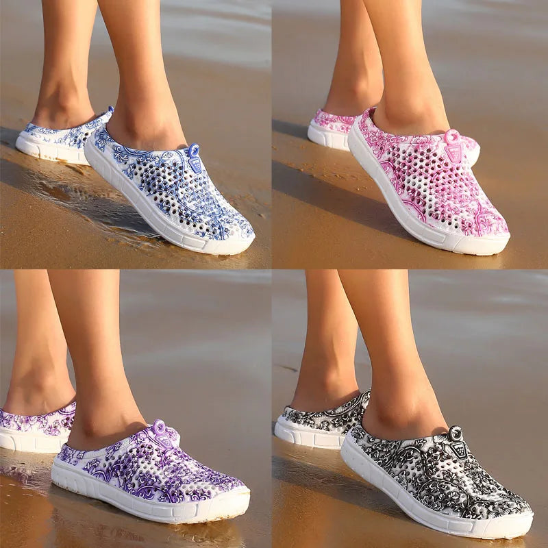 2025 Women Casual Clogs Breathable Beach Sandals Summer Slippers Slip On Womens Shoes Home Ladies Shoes Fashion Hollow Pantuflas