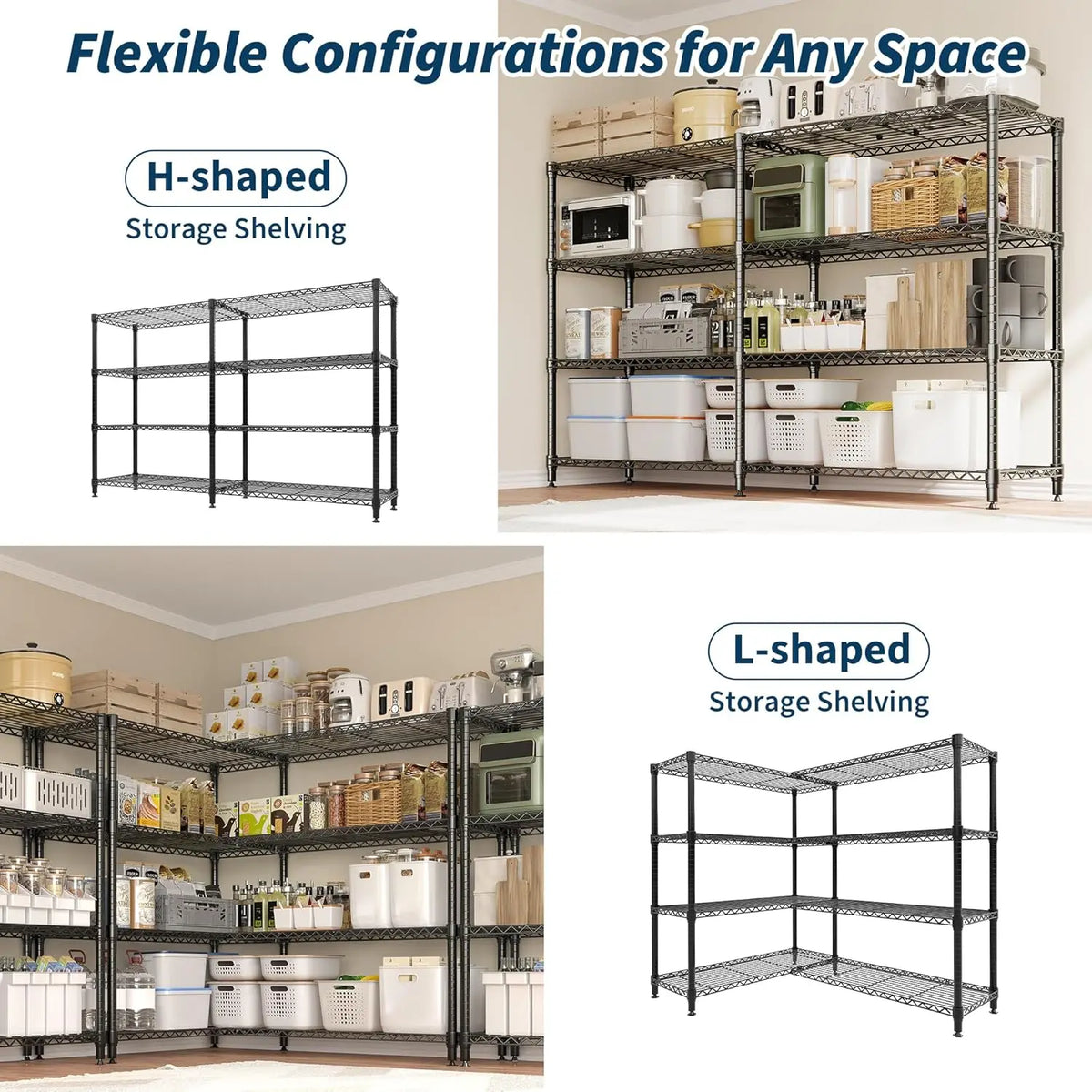 Heavy Duty Storage Shelves 4/5 Tiers Metal Shelving Unit Adjustable Organization Pantry Shelves for Kitchen Garage Commercial