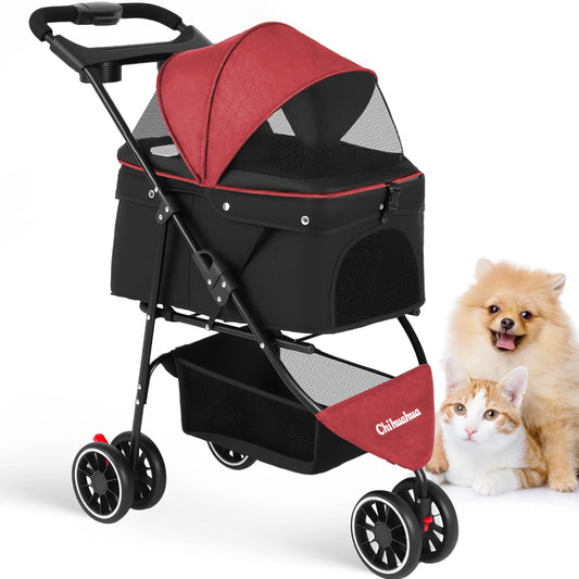 Pet Stroller For Small Medium Cats&Dogs 3 Wheels Foldable with Breathable Mesh Canopy Pet Travel Carrier Suitable Outdoor Travel