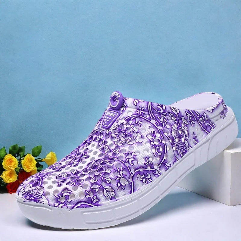 Blue Porcelain Pattern Women's Clog Shoes Garden Casual Indoor Outdoor Slippers Half Slip-On Lazy People Beach Shoes