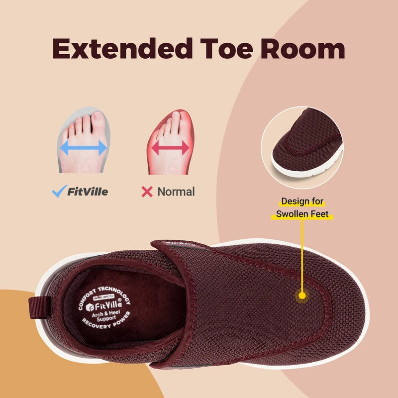 FitVille Women'S Extra Wide Diabetic Orthopedic Adjustable Walking Shoes, Elderly Footwear For Wide Feet, Swollen Feet & Foot Pain Relief