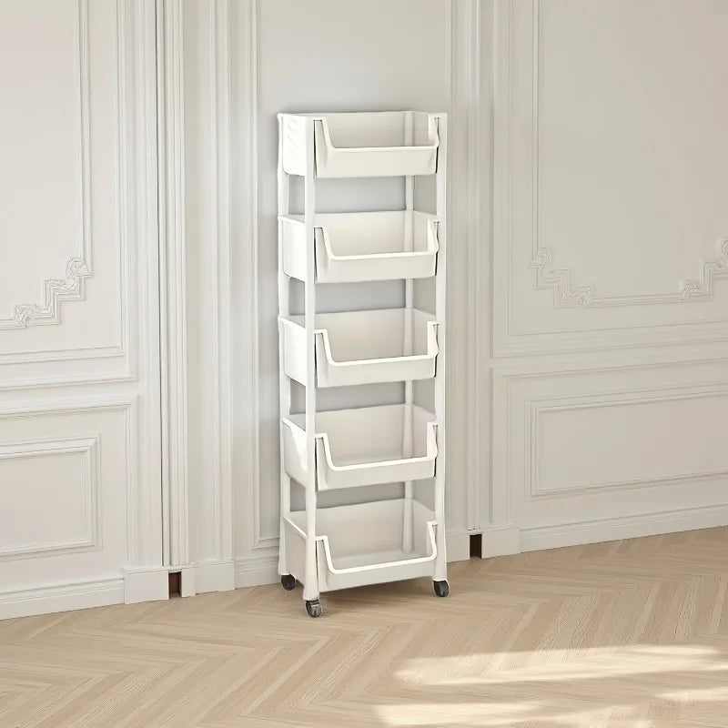 Five-layer storage cart with 4 wheels, suitable for bedroom and living room, multi-function mobile rack, bathroom and dormitory storage and finishing rack, home storage rack (non-food contact) storage and finishing