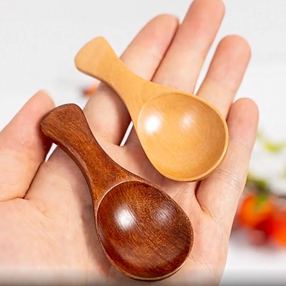 4Pcs Mini Wooden Spoons Small Kitchen Spice Condiment Spoon Sugar Tea Coffee Scoop Short Handle Wood Kids Spoon Kitchen Gadgets