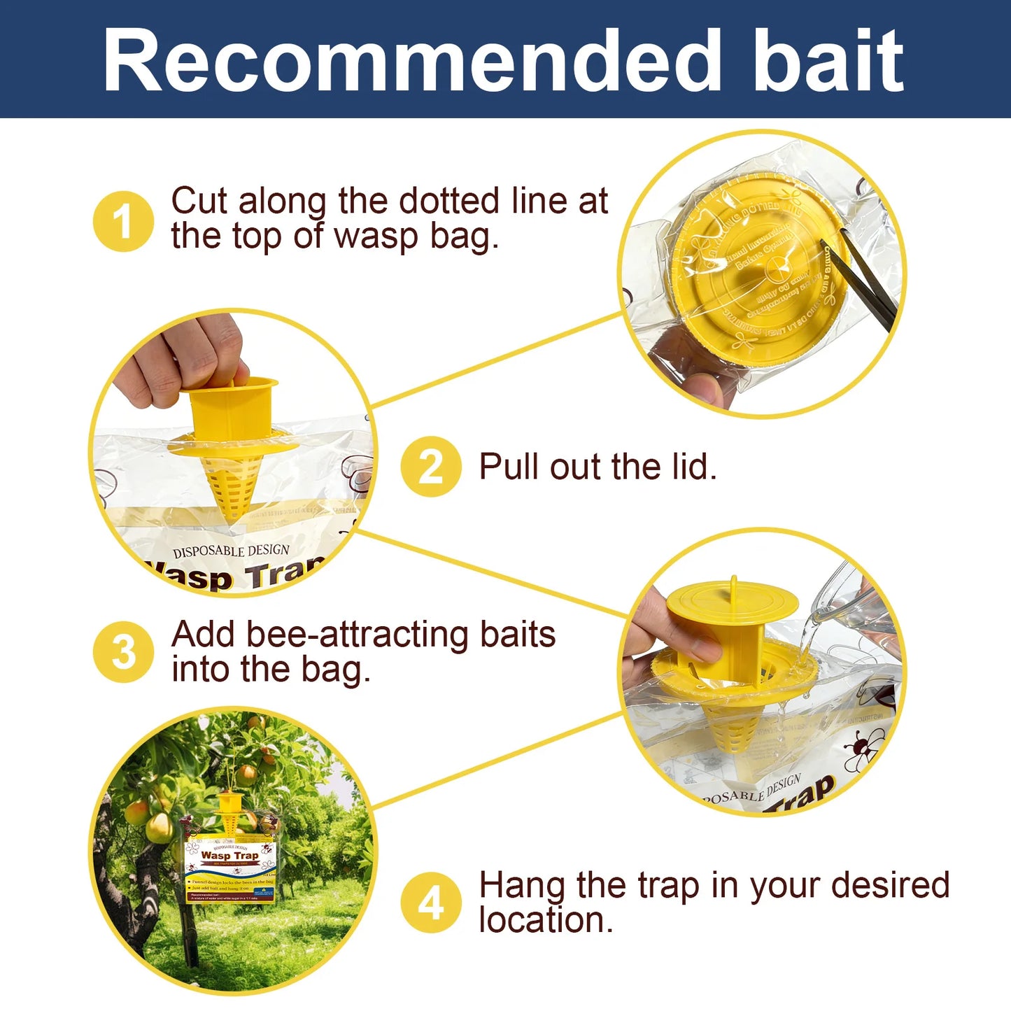 6/8 Pack Wasp Traps Yellow Jacket Trap Catcher Outdoor Hanging Disposable Yellow Jacket Tra Carpenter Bee Killer Outside Bug Catcher Bag For Pest Insect Control