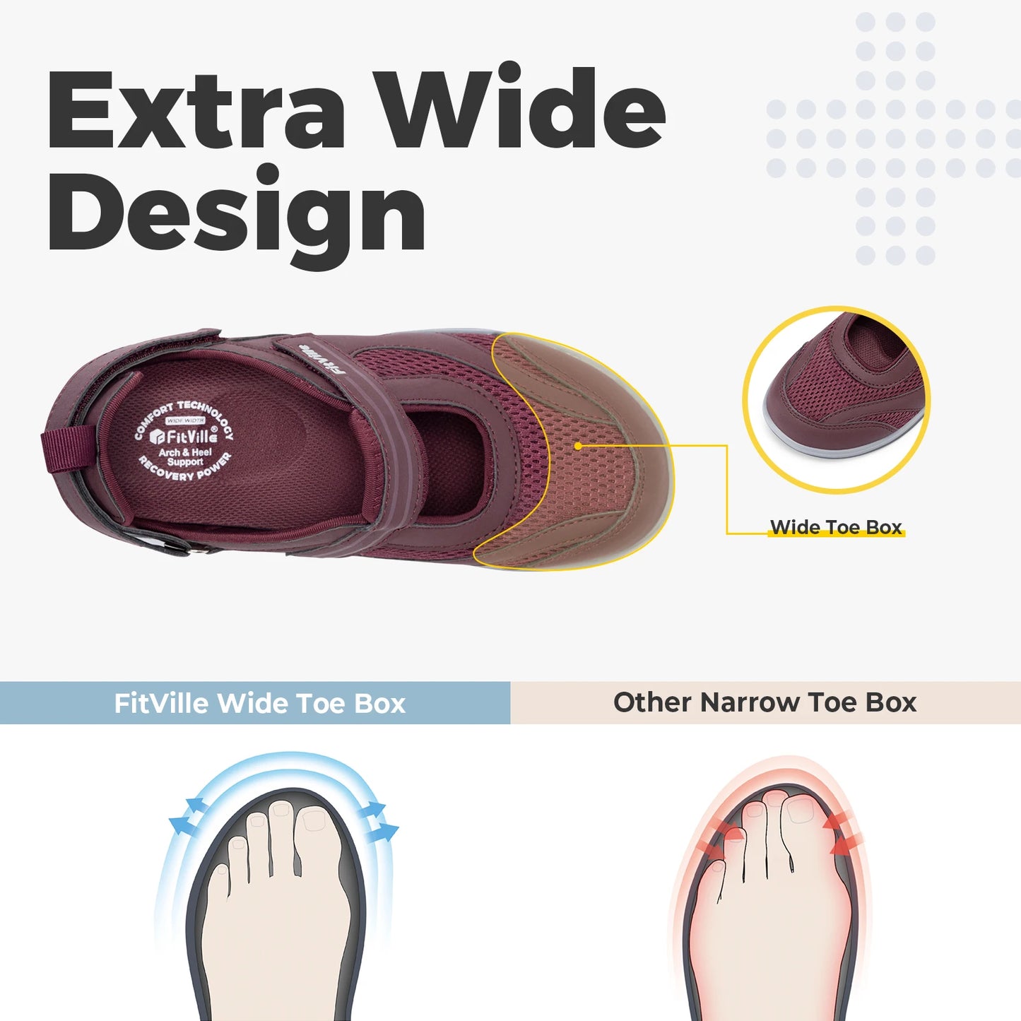 Fitville Women's Sandals Mary Jane Casual Shoes Widened Toe For Swollen Feet Lightweight Breathable Outdoor Elderly Shoes Sandal