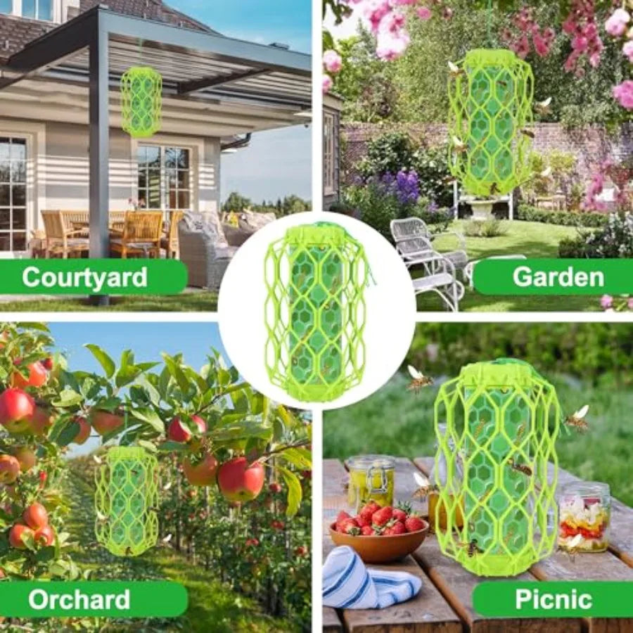 4 Pack Upgraded Wasp Trap Outdoor Hanging, Carpenter Bee and Hornet Catcher, Reusable Yellow Jacket Trap with Bait Reservoir, B