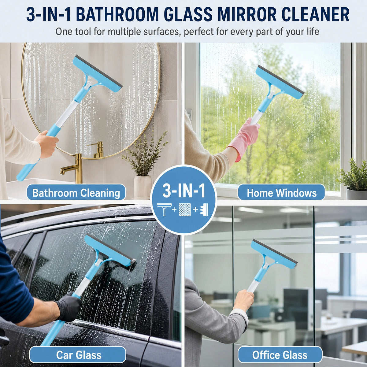 1-Pack 3-in-1 Blue Window Cleaner - Holiday Streak-Free Glass Cleaning Kit for Sparkling Results