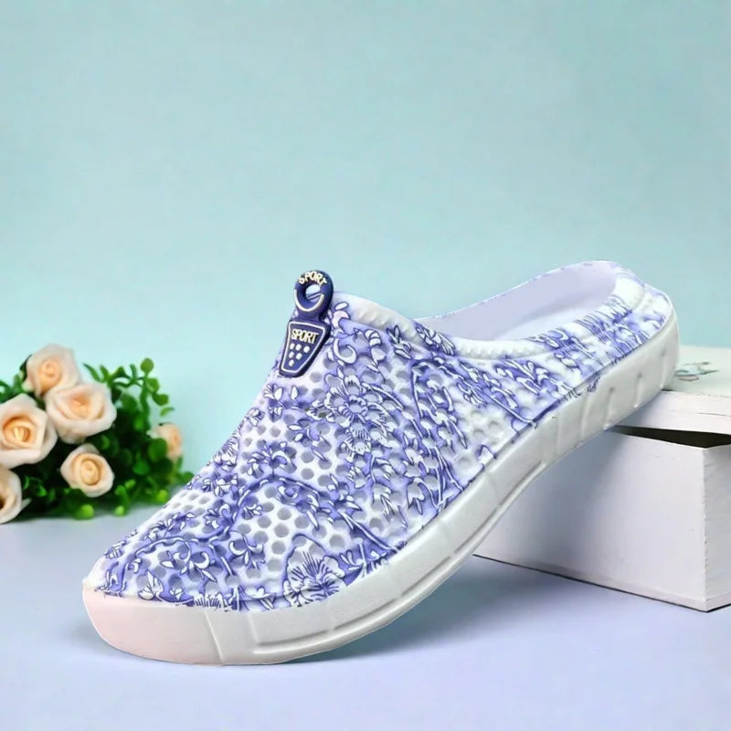 Blue Porcelain Pattern Women's Clog Shoes Garden Casual Indoor Outdoor Slippers Half Slip-On Lazy People Beach Shoes