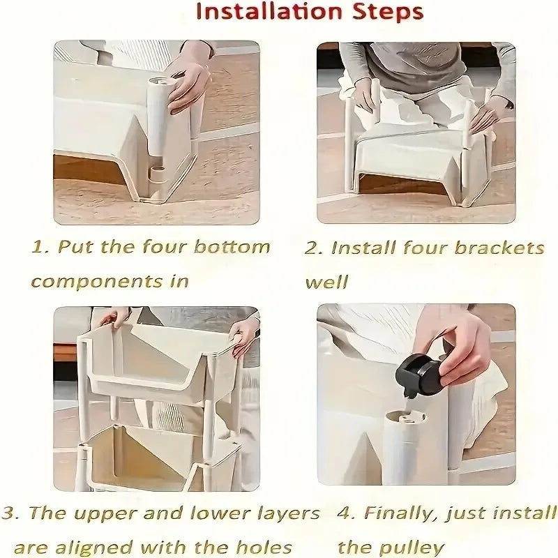 Five-layer storage cart with 4 wheels, suitable for bedroom and living room, multi-function mobile rack, bathroom and dormitory storage and finishing rack, home storage rack (non-food contact) storage and finishing