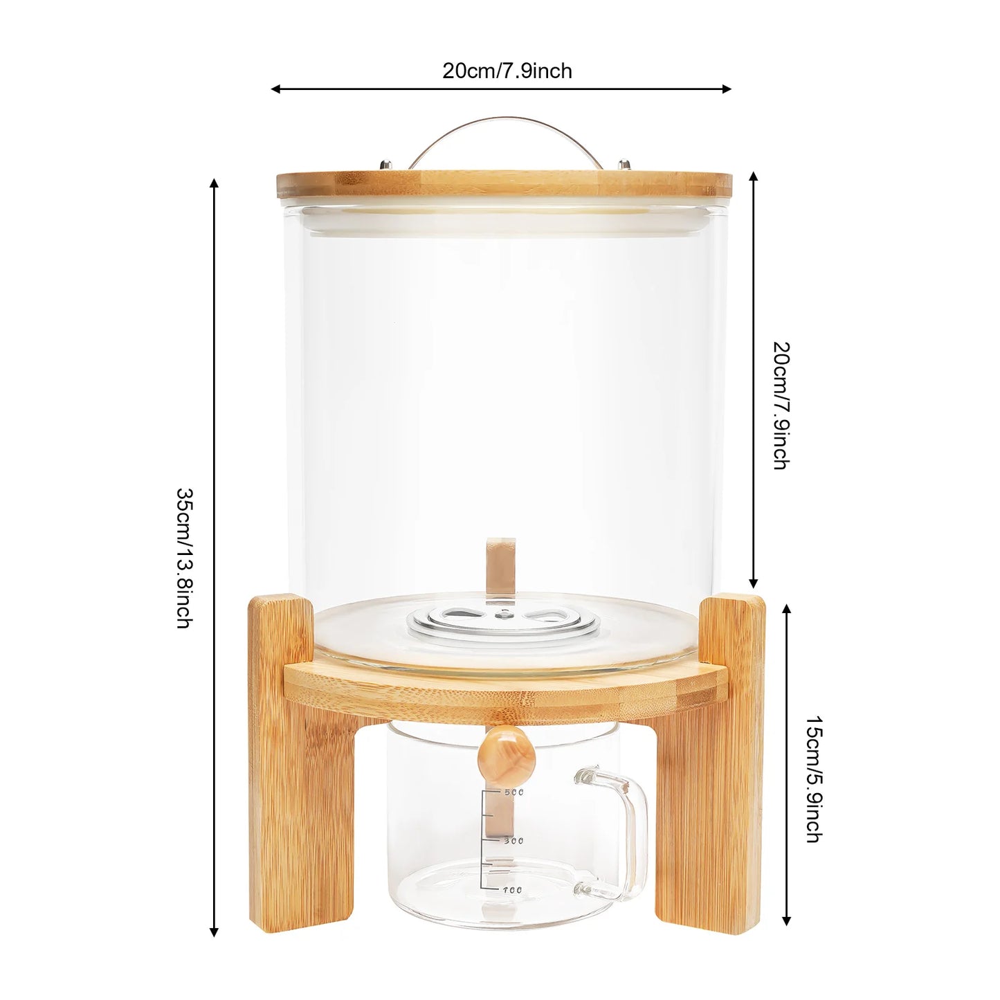 5L Clear Cereal Dispenser with Measuring Cup Glass Food Storage Container for Rice, Flour, Pet Food, Kitchen Organization