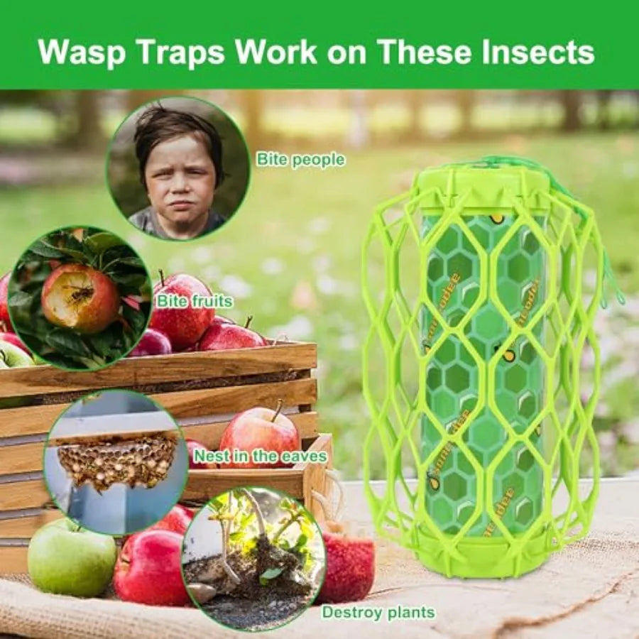 4 Pack Upgraded Wasp Trap Outdoor Hanging, Carpenter Bee and Hornet Catcher, Reusable Yellow Jacket Trap with Bait Reservoir, B