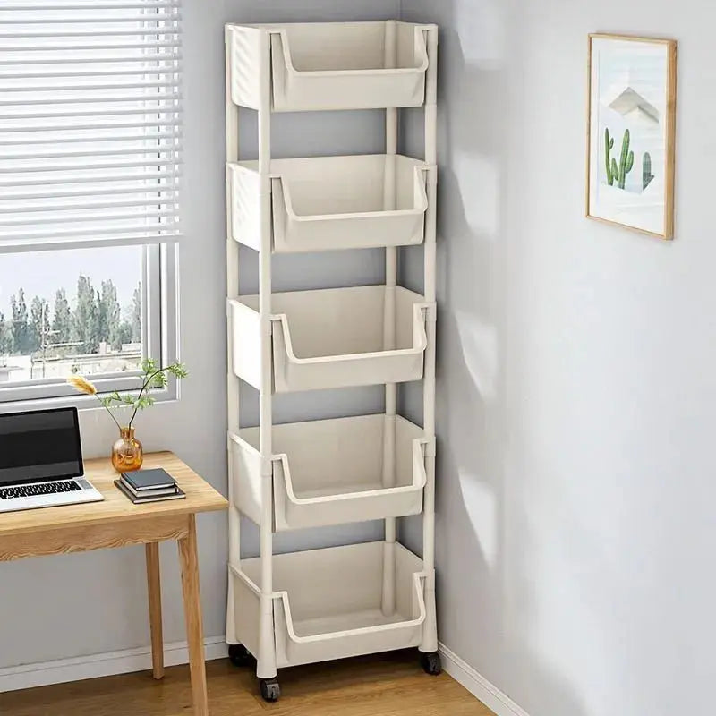 Five-layer storage cart with 4 wheels, suitable for bedroom and living room, multi-function mobile rack, bathroom and dormitory storage and finishing rack, home storage rack (non-food contact) storage and finishing