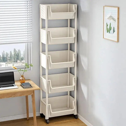 Five-layer storage cart with 4 wheels, suitable for bedroom and living room, multi-function mobile rack, bathroom and dormitory storage and finishing rack, home storage rack (non-food contact) storage and finishing