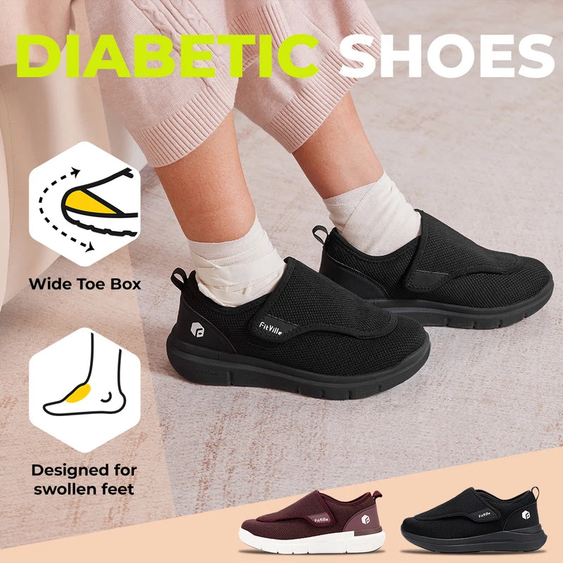 FitVille Women'S Extra Wide Diabetic Orthopedic Adjustable Walking Shoes, Elderly Footwear For Wide Feet, Swollen Feet & Foot Pain Relief