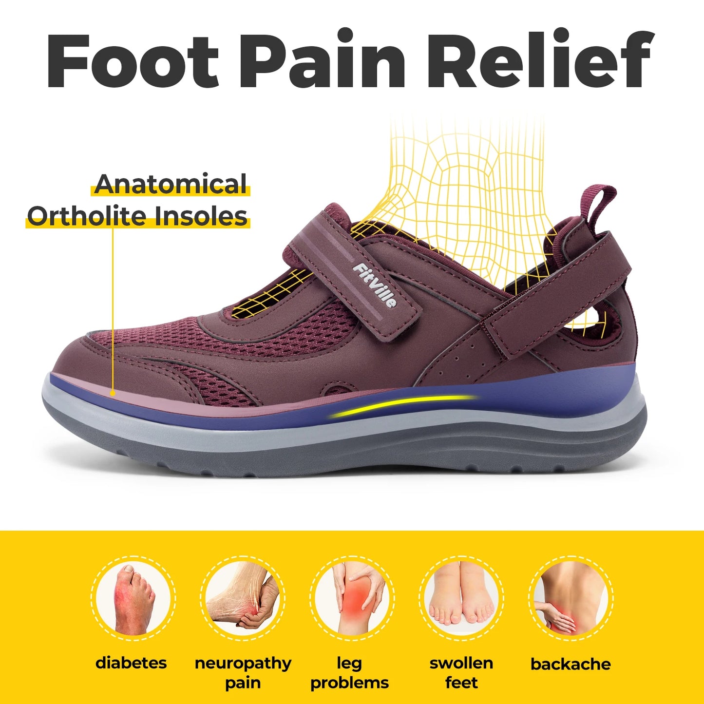 Fitville Women's Sandals Mary Jane Casual Shoes Widened Toe For Swollen Feet Lightweight Breathable Outdoor Elderly Shoes Sandal