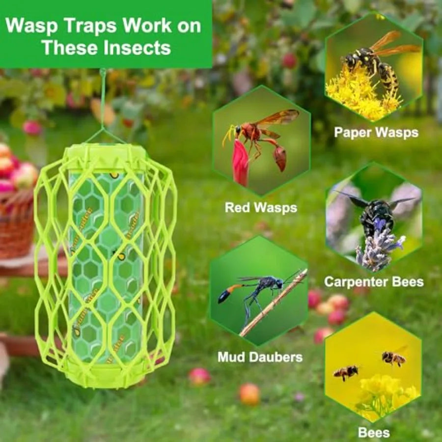 4 Pack Upgraded Wasp Trap Outdoor Hanging, Carpenter Bee and Hornet Catcher, Reusable Yellow Jacket Trap with Bait Reservoir, B