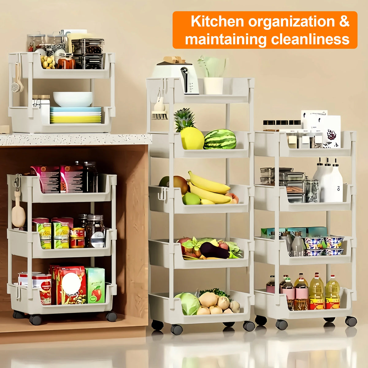 Versatile 2-5Tier Rolling Storage Cart with Wheels Perfect Bathroom Kitchen Office Ideal Groceries Snacks Toys Books Toiletries