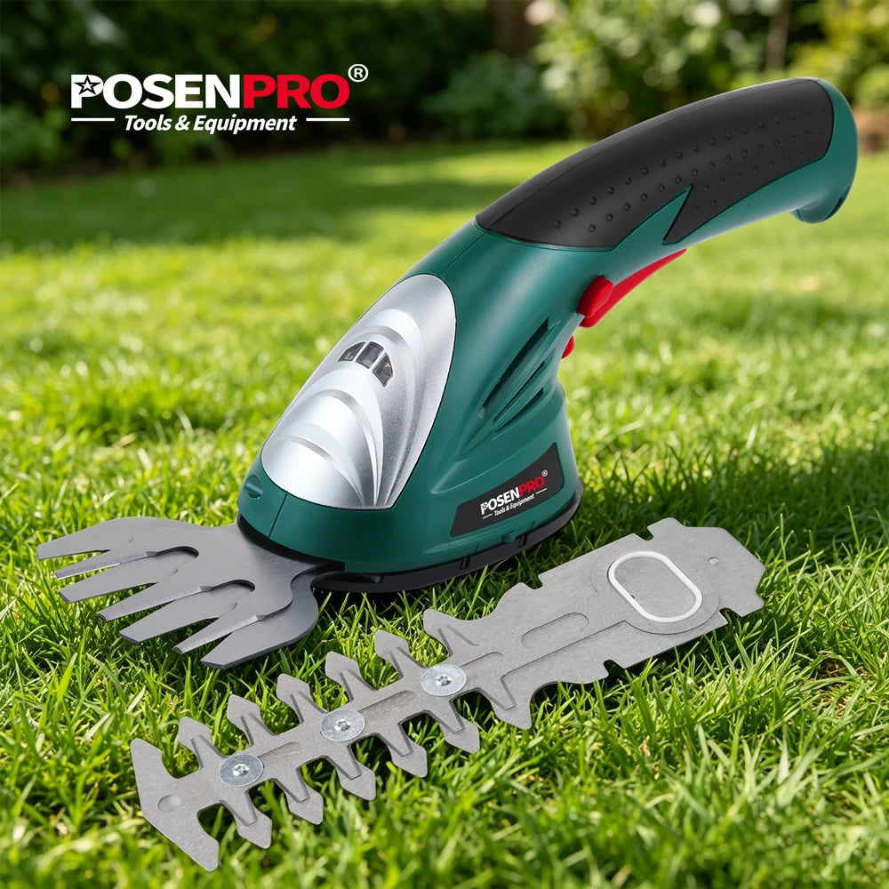 POSENPRO 7.2V Pruning Shears 2in1 Cordless Grass Hedge Trimmer Battery Rechargeable Shear Hedger Cordless Garden Tool